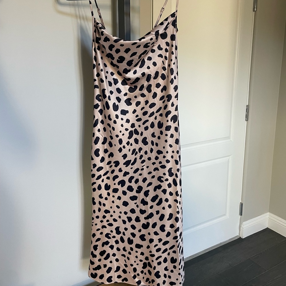 Aqua Satin Animal Print Midi Dress